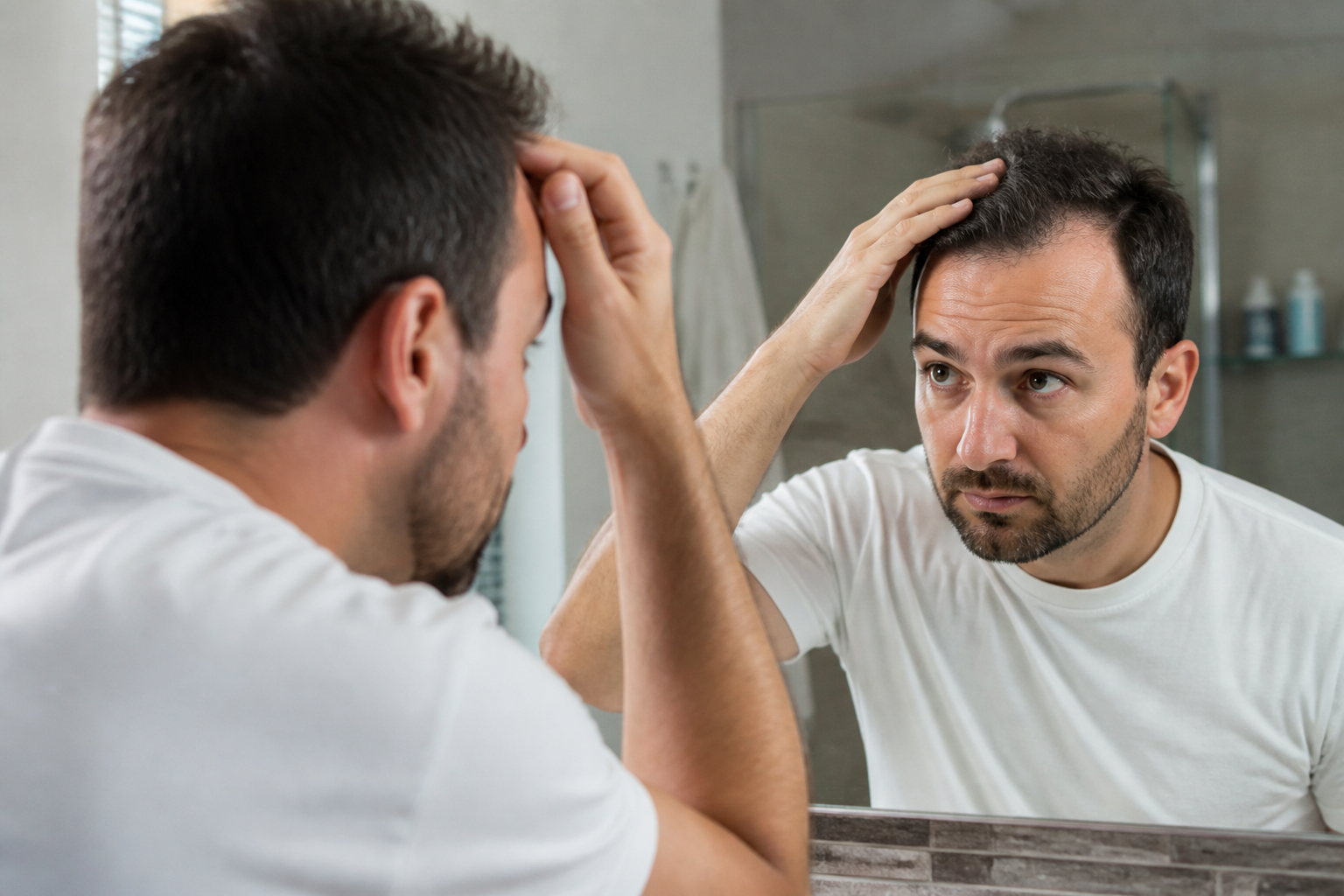 Person noticing thinning hair